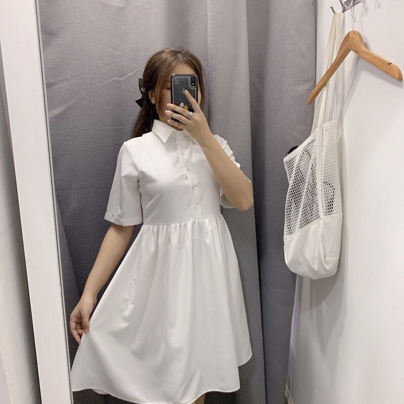 ĐẦM BABYDOLL SƠ MI XOÈ TRẮNG CÓ LÓT - DOM DRESS T177