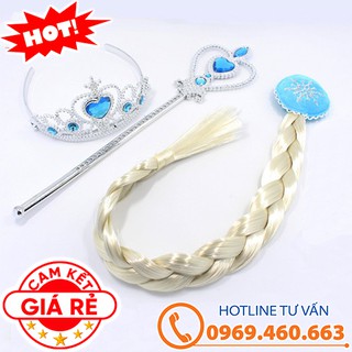 Phụ Kiện Elsa 3 Món. Gồm Vương Miện, Gậy Thần, Tóc Elsa