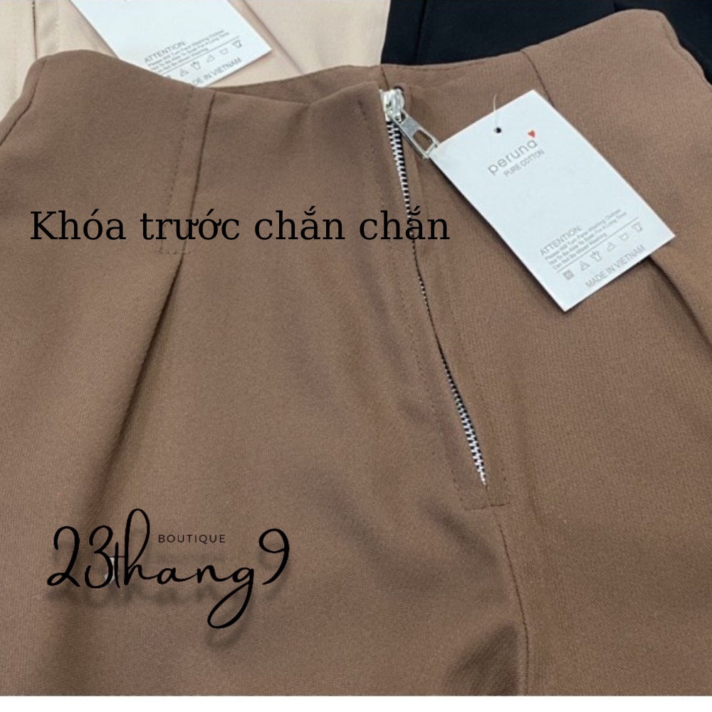 Quần short nữ ống rộng lưng cao khóa kéo trước quần đùi xếp ly vải tuyết mưa cao cấp màu be đen ulzzang | BigBuy360 - bigbuy360.vn