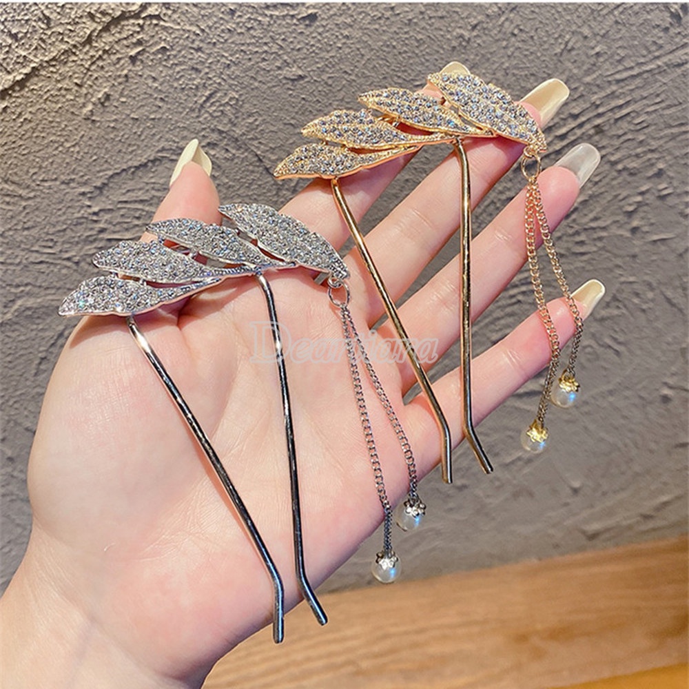 Kẹp tóc kim loại chữ U đính đá trang trí tua rua phong cách thời trang dành cho nữ