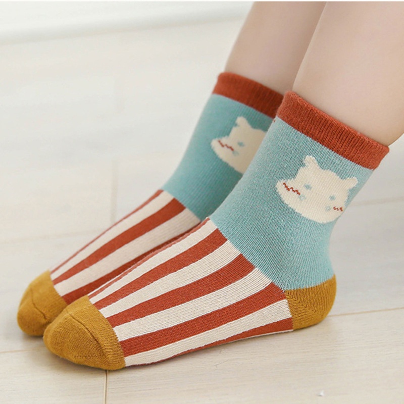 Bộ 5 Đôi Vớ Họa Tiết Hoạt Hình Động Vật Kẻ Sọc Nhiều Màu Dễ Thương Cho Bé