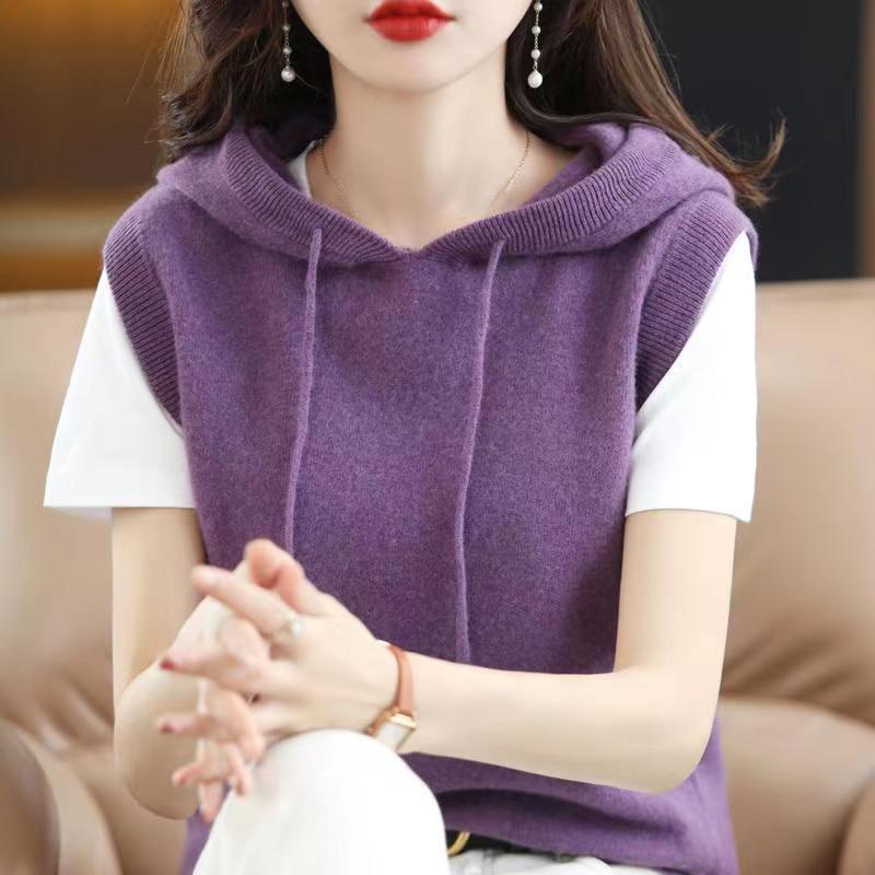 Áo Len Không Tay Dáng Rộng Có Mũ Trùm Thời Trang Xuân Hè Hàng Mới 2022 Dành Cho Bạn Nữ