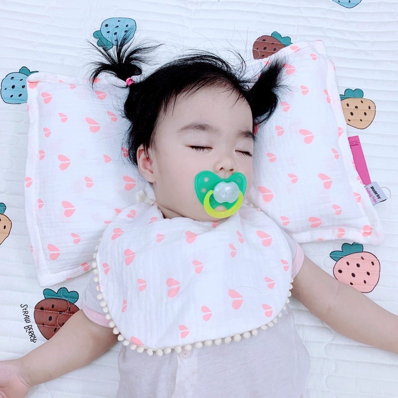 Gối chữ nhật muslin cao cấp Vuông Tròn ruột bông lông vũ, vải xô sợi tre bamboo an toàn cho bé yêu