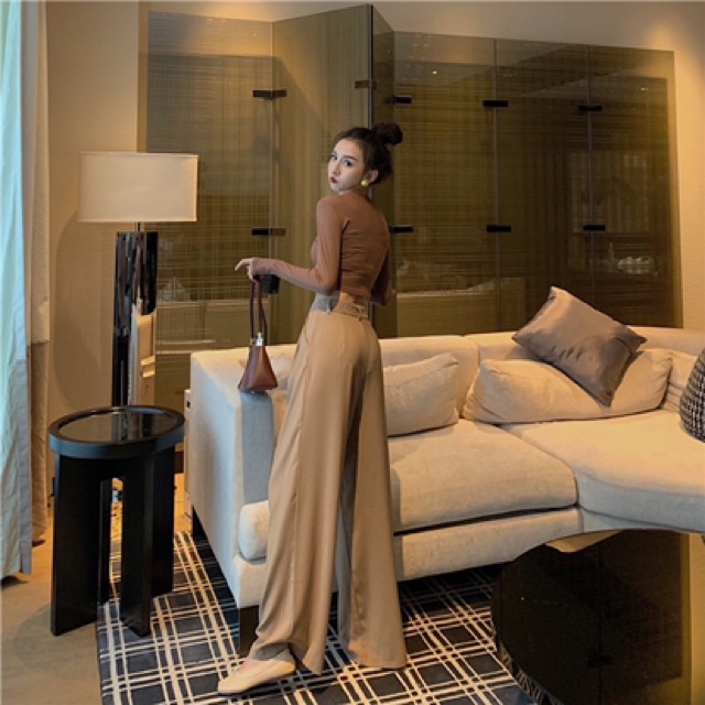 Delys - Quần vải ống xuông rộng (Kem nâu) | BigBuy360 - bigbuy360.vn