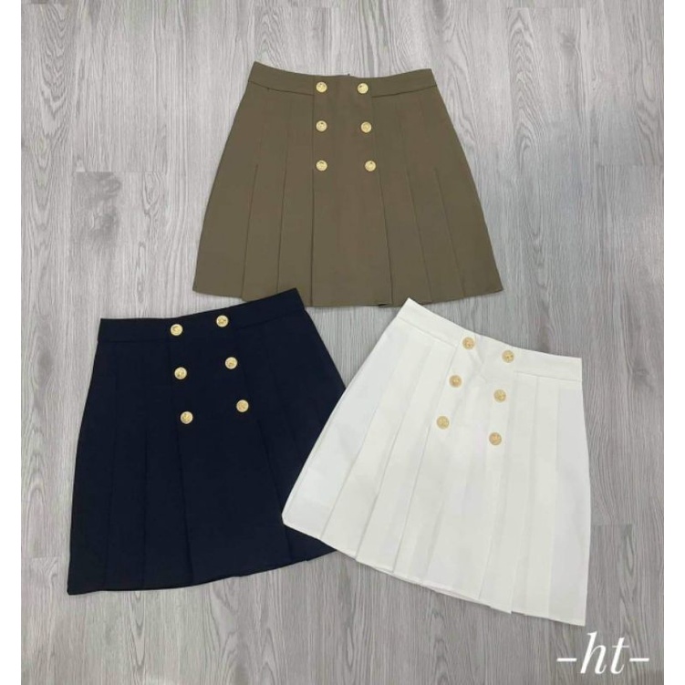 Chân váy xếp ly vải 6 khuy hàng QC