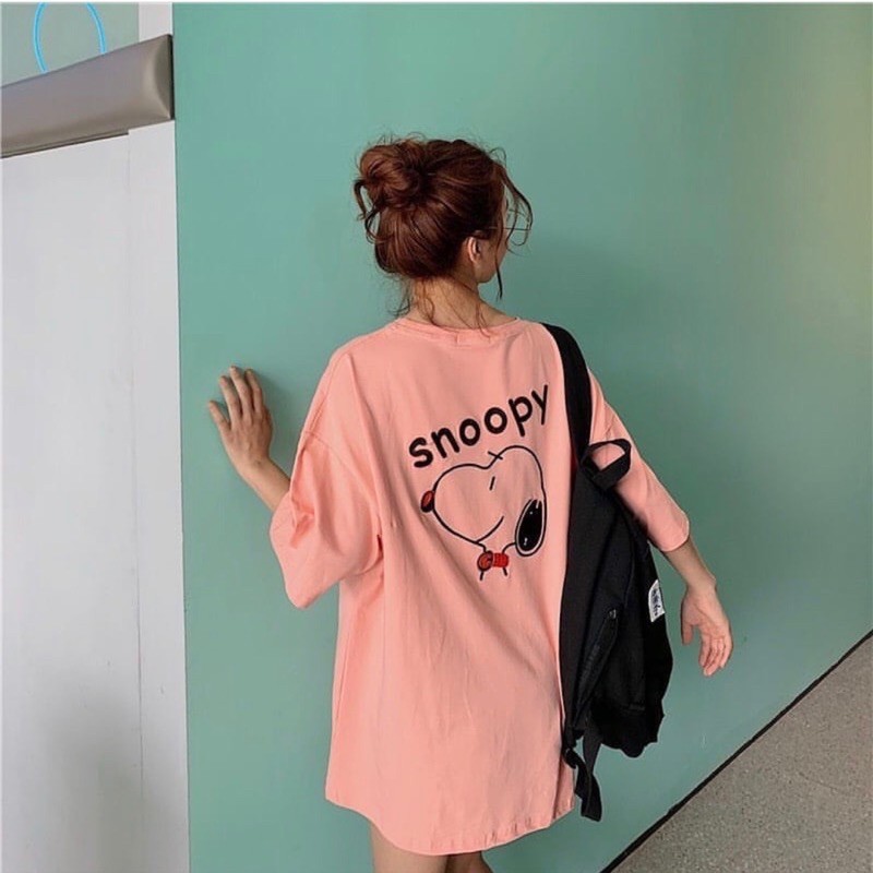 Áo thun phông PINK tay lỡ form rộng SNOOPY Unisex