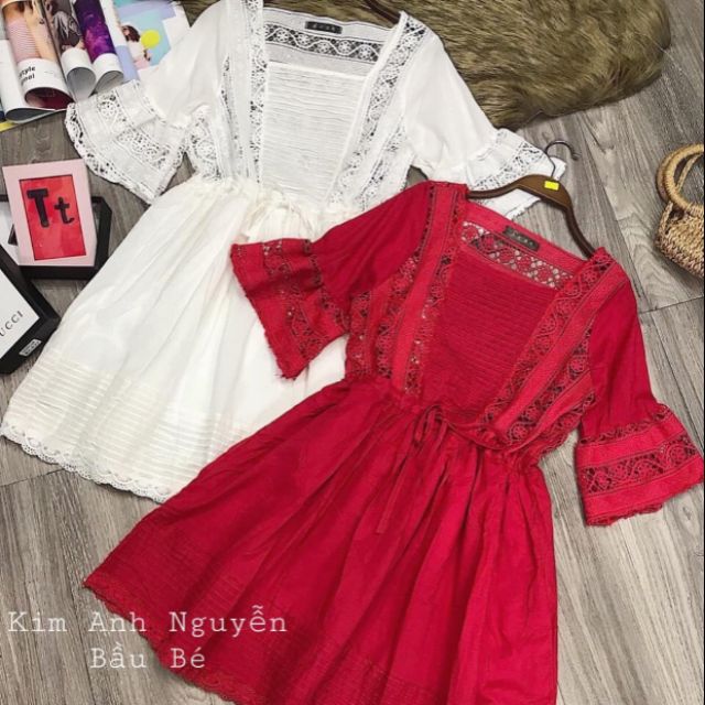 Váy thô von ren 2 màu đỏ trắng