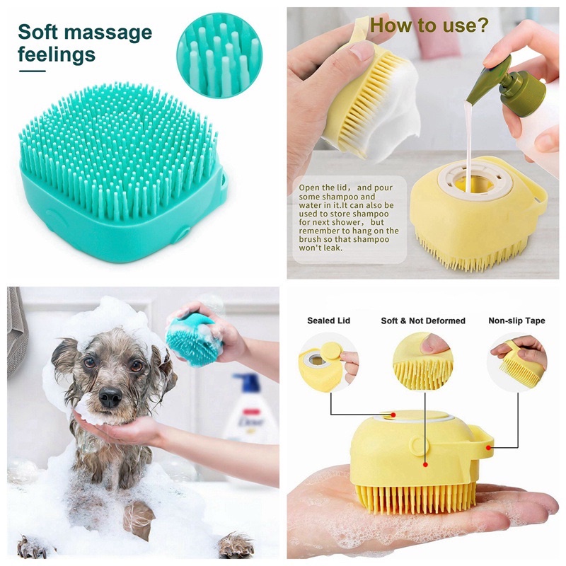 Bàn chải tắm masager cho thú cưng bằng silicon mềm có ngăn chứa sữa tắm