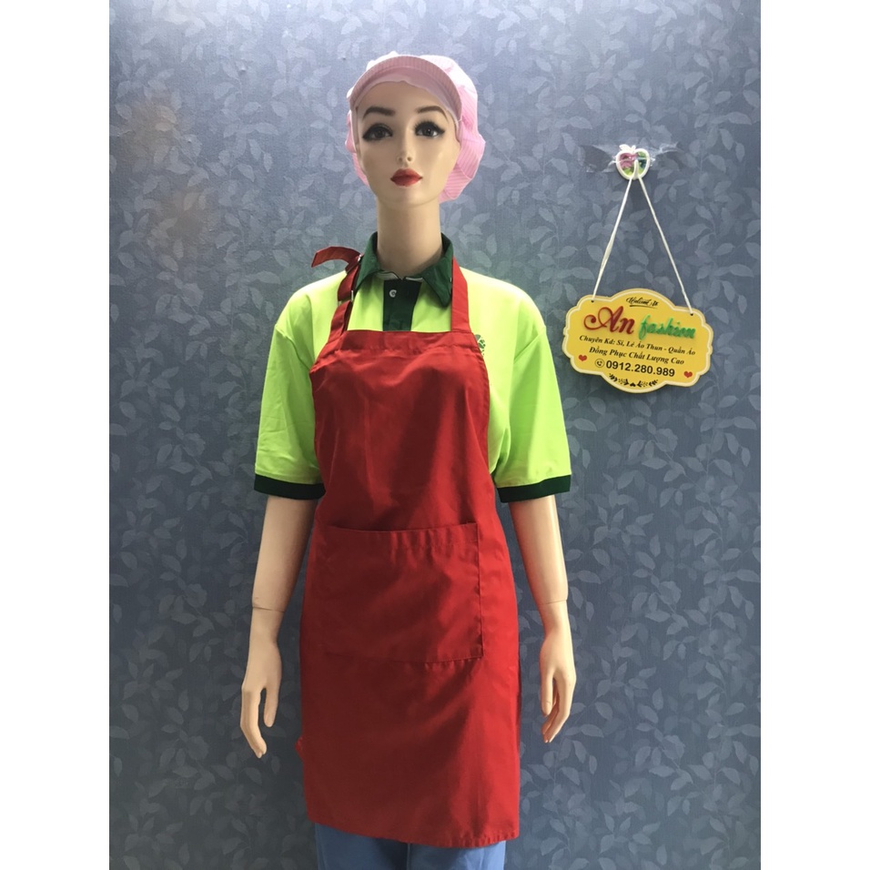 Tạp Dề Kaki Dài Màu Đỏ Nam/Nữ Nhân Viên Phục Vụ Quán Cafe, Nhà Hàng, Gia Đình_hÌNH CHỤP THỰC