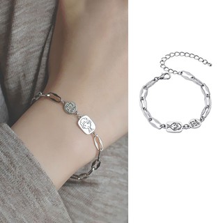 Vòng tay mạ bạc 925 phối mặt hình vuông retro thời trang phong cách Hàn Quốc