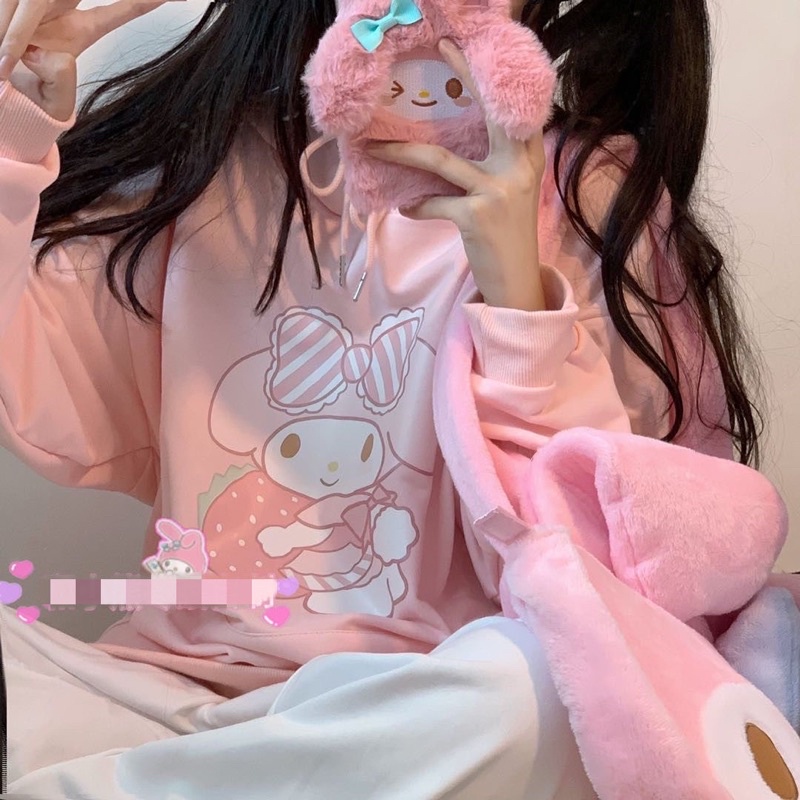 ÁO HOODIE MELODY 💕 MÀU HỒNG TRẮNG 💕 CỰC CUTE PHONG CÁCH LOLITA DỄ THƯƠNG