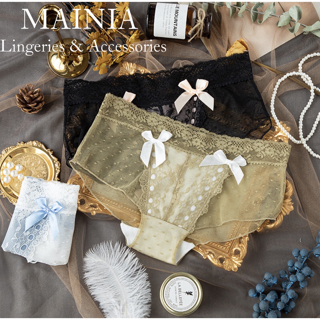 Quần Lót Ren Xuyên Thấu Đính Nơ Màu Cao Cấp Chíp Ren Nữ Xinh Xắn Mainia Shop