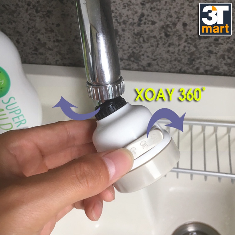 Đầu vòi rửa bát tăng áp điều hướng xoay 360 độ với 3 chế độ nước C'MON DV-03đ (đen trong)