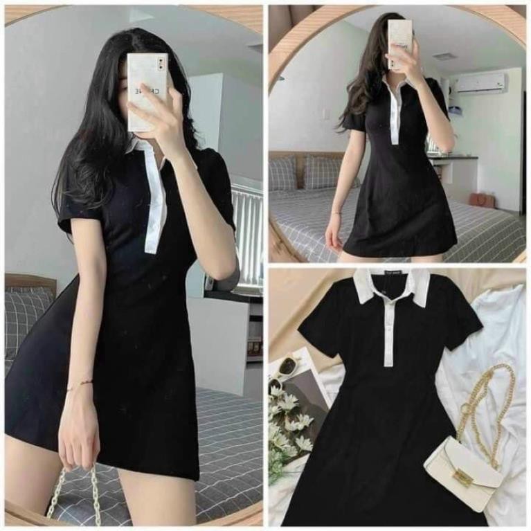 Đầm polo🧚🏻freeship🧚🏻đầm polo phối màu đen trắng fom chữA siêu xinh  ྇