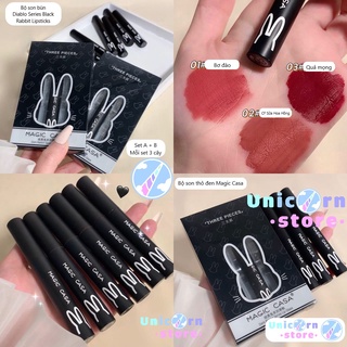 Set 3 son môi thỏ đen magic casa dark rabbit series lip glaze