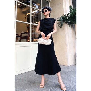 VELLE DESIGN Áo lụa cổ đổ Velly chất lụa nhung mượt mát không nhăn