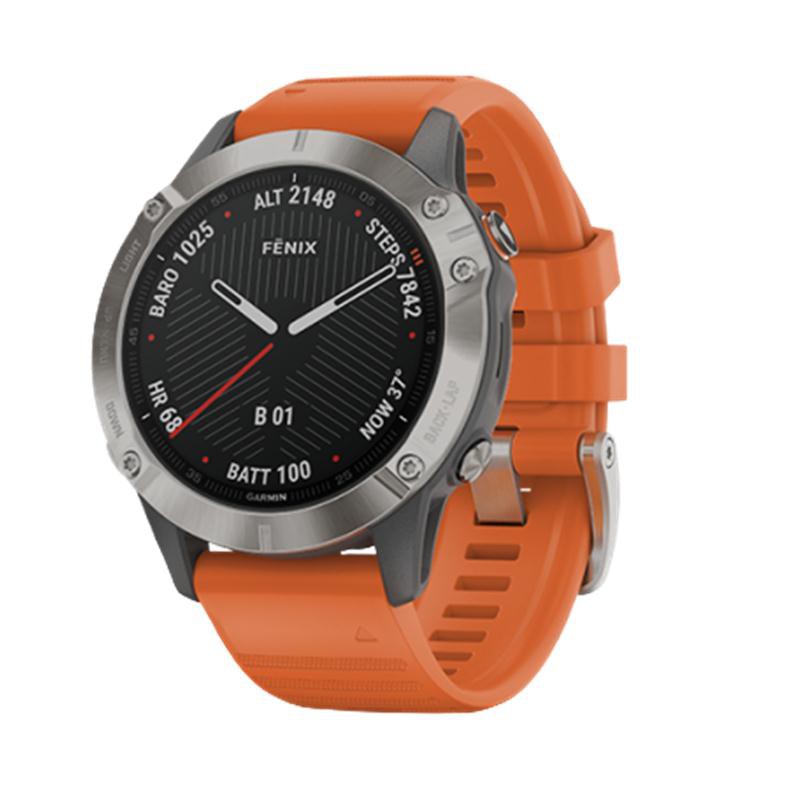 [Qùa tặng - HRM-Pro] Đồng hồ thông minh Garmin Fenix 6 – Titanium with Ember Orange Band, GPS_010-02158-55