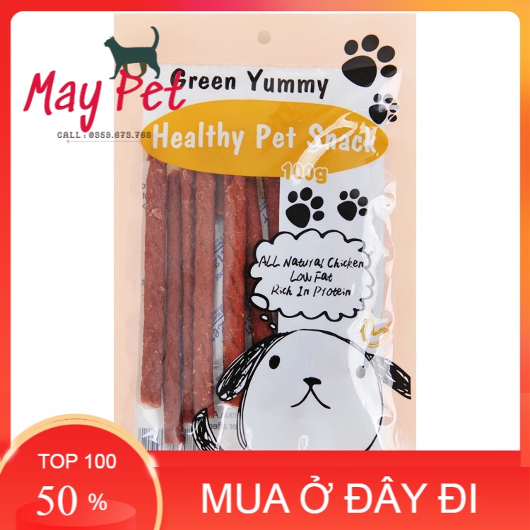 SNACK  ăn vặt chó mèo GREEN YUMMY dinh dưỡng 100G - bánh thưởng vị  bò  que chó mèo - MayPet