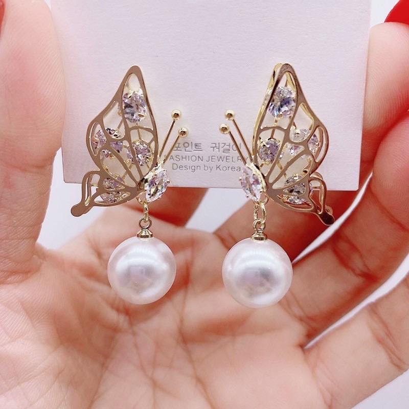 Bông tai Bạc bươm bươm đỏ cao cấp.❤️