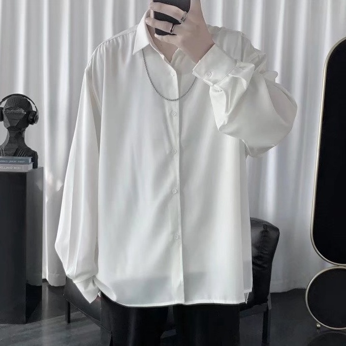 Áo Sơ Mi Trơn Tay Dài Dáng Rộng Màu Sắc Đơn Giản Thời Trang Xuân Hè Phong Cách Hàn Quốc Cho Nam Giới