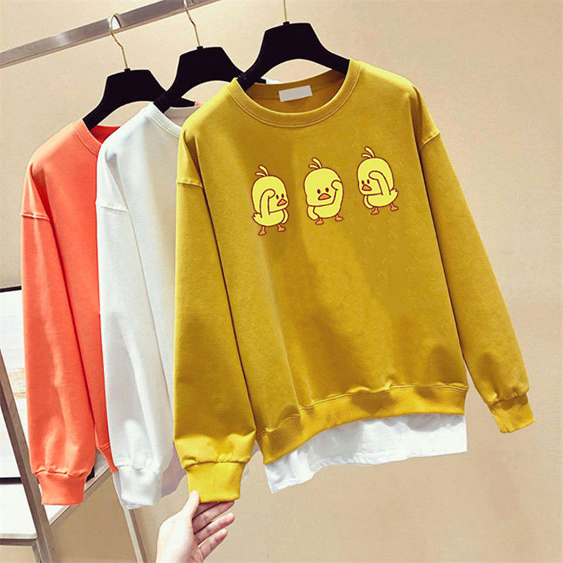 Áo Sweater Cotton 4 Màu In Hình Vịt Vàng Dễ Thương Thoải Mái Thời Trang Hàn Quốc Cho Nữ