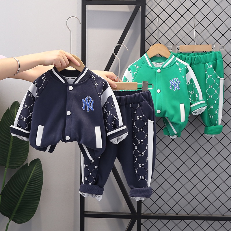 Bộ Áo Khoác Bóng Chày Tay Dài + Quần Dài Phong Cách Hàn Quốc Thời Trang Mới Cỡ 80-120cm Dành Cho Bé Trai Gái