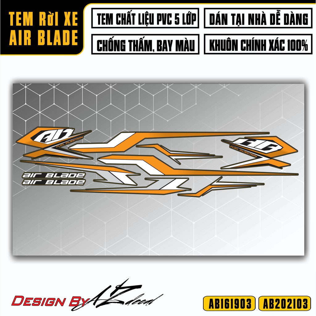 Tem Xe Airblade Mẫu Tem Chỉ Nhiều Lựa Chọn Màu | AB03 | Chất Liệu Decal PVC Cao Cấp Chống Nước, Chống Bay Màu