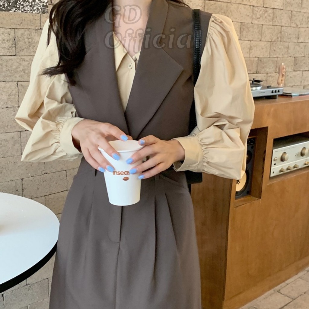 B19|Set bộ blazer nữ áo gile khoác croptop, váy bút chì dài rộng xẻ tà gd_order
