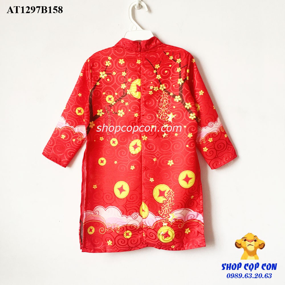 Áo dài bé trai hình múa lân màu đỏ