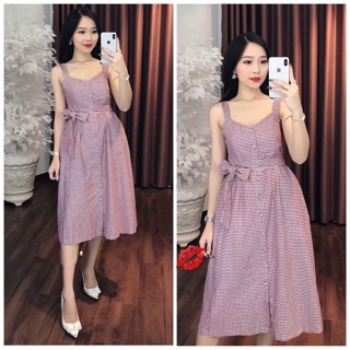 Đầm buộc eo caro cao cấp