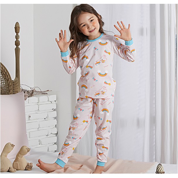 Bộ pijama dài tay bé gái Unicorn World 100% cotton - Olomimi Hàn Quốc