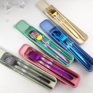Bộ Muỗng Nĩa Đũa Bằng Thép Không Gỉ Kèm Hộp Đựng Tiện Dụng