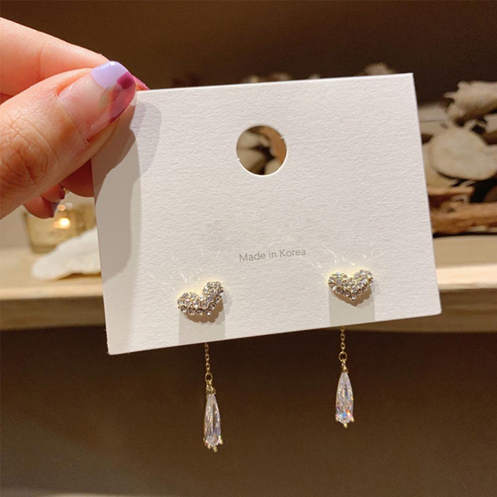 Đôi Bông Tai Dáng Dài Hình Trái Tim Đính Đá Thời Trang Cho Nữ