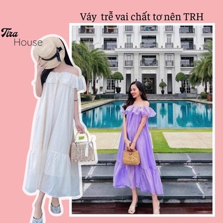 Váy đi biển trễ vai đuôi cá chất tơ nến thoáng mát V1435
