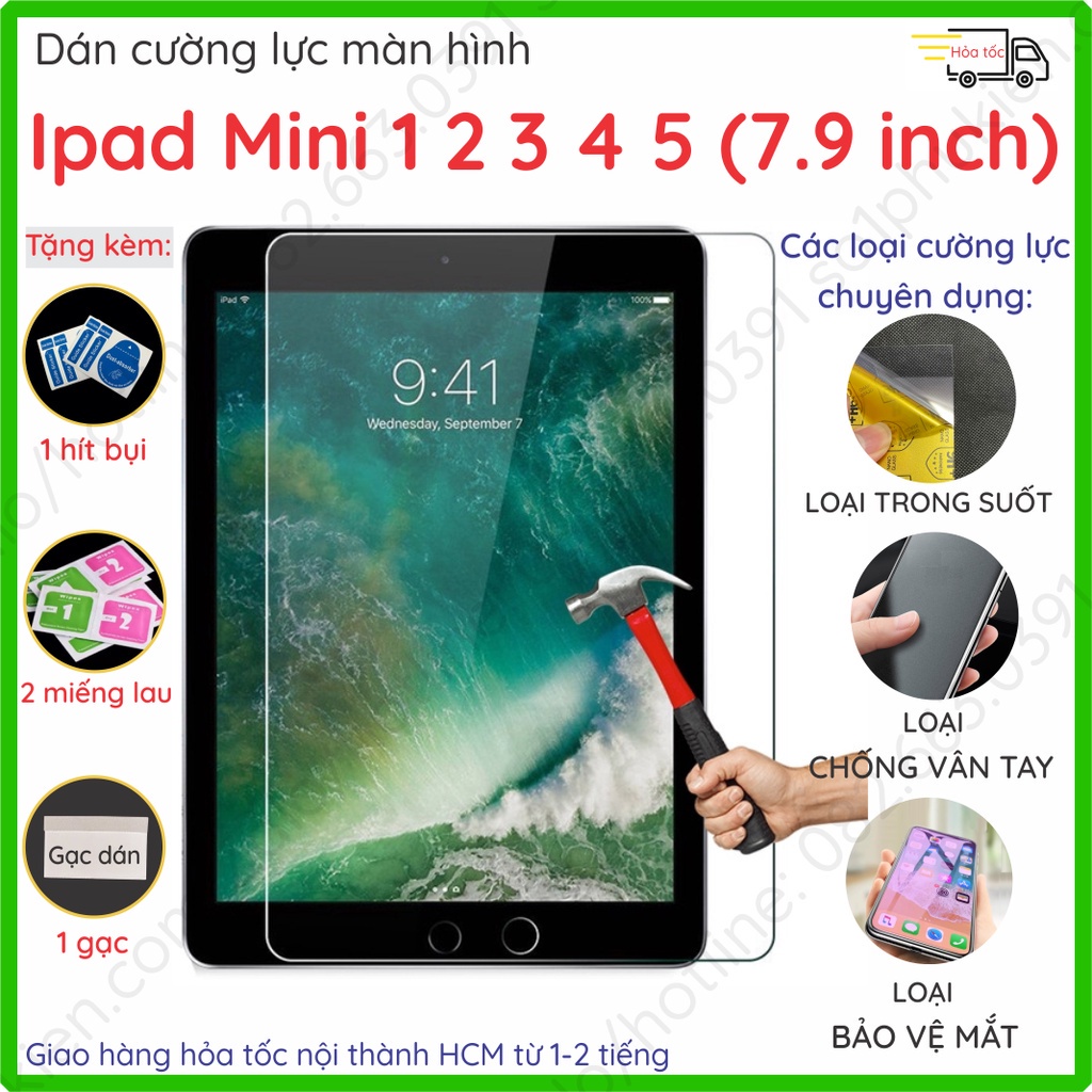 Dán cường lực ipad mini 1 2 3 4 (ipad 7.9inch) nano dẻo chống bể kính, trong, nhám chống vân tay, bảo vệ mắt