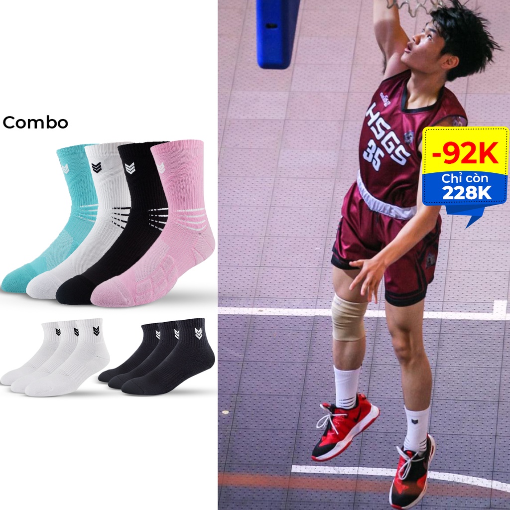 Combo tất thể thao Redikick R02 &amp; 3 đôi R365 thấp chống trượt thoáng khí có đệm cho bóng rổ bóng đá chạy bộ gym nam nữ