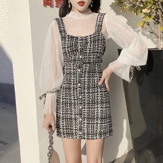 Freeship 99k TQ_Set áo voan kèm váy yếm dạ QCCC