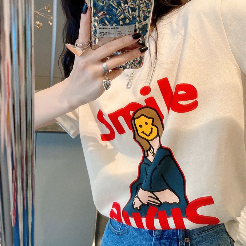 Áo thun ZHELIHANGFEI oversize chất liệu cotton cao cấp in họa tiết cho nữ