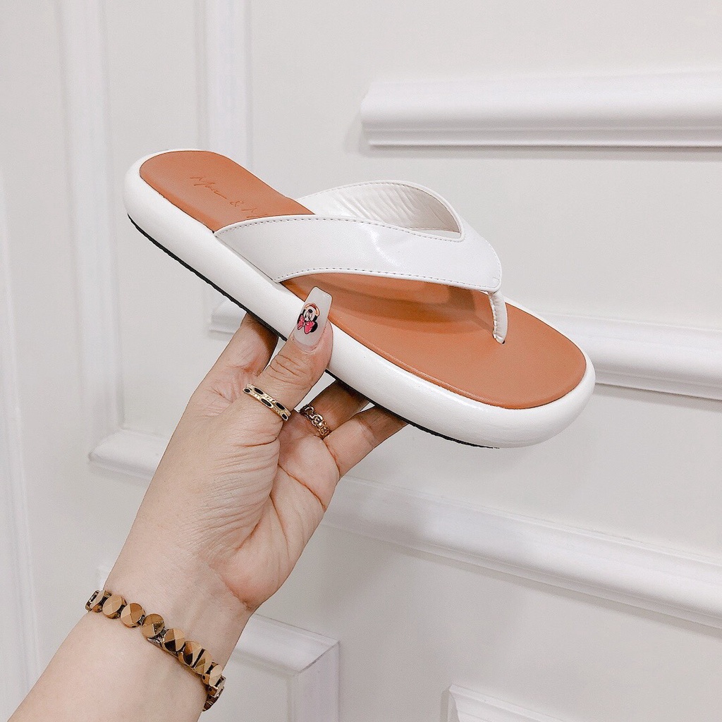 Dép Kẹp Nữ Thời Trang Mặt Lót Nâu Bọc Da Mềm Min Lên Chân Cực Xinh - Chichanh store