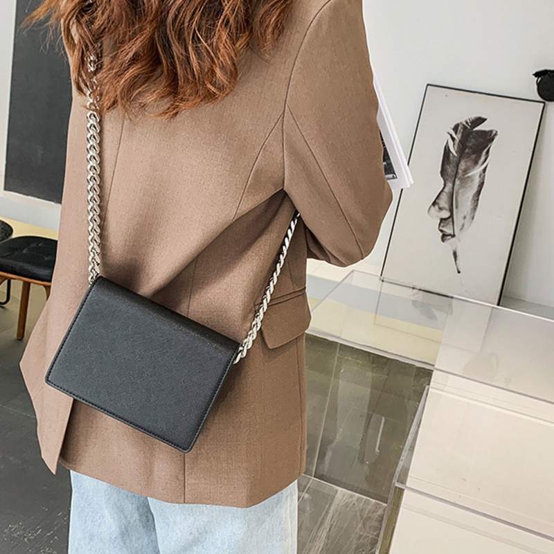 Túi Đeo Chéo Da PU Hình Vuông Cỡ Nhỏ Màu Đen Phối Dây Đeo Sợi Xích Thời Trang Cho Hoạt Động Ngoài Trời Youy