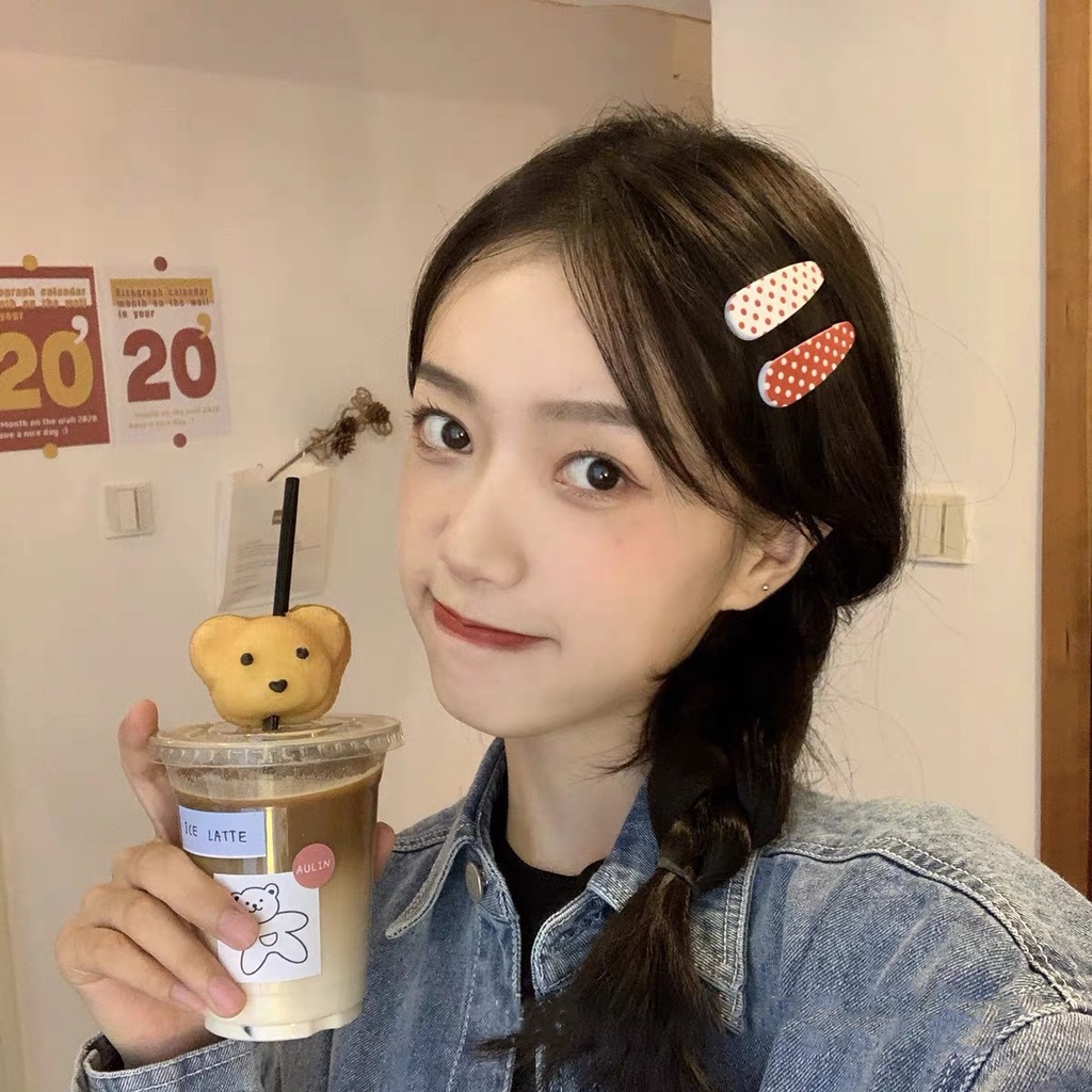 Kẹp tóc bấm giọt nước caro chấm bi đỏ dễ thương K134