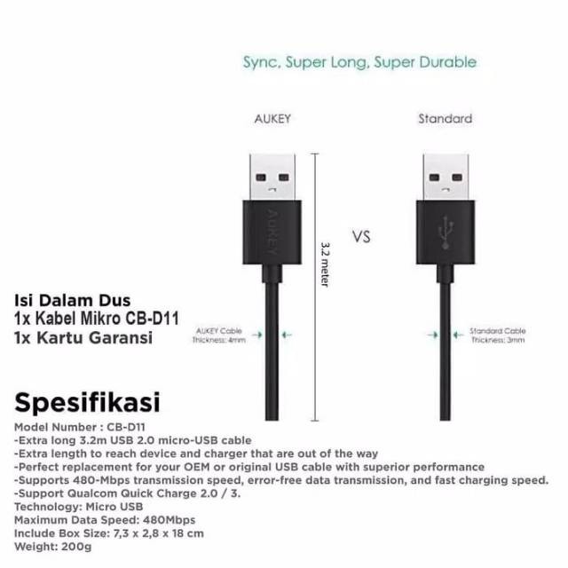 Dây Cáp Sạc Micro Usb Cb-D11 Aukey 2.0 cm