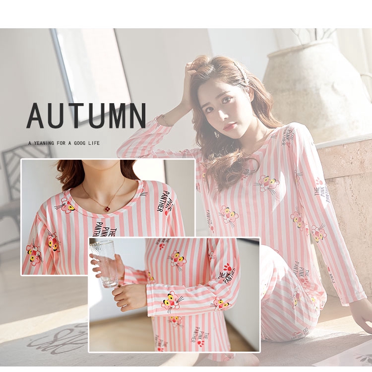 xiaohan korea spring autumn loose female nightwear round neck long sleeve sleepwear set women cute printed pajama suit | BigBuy360 - bigbuy360.vn