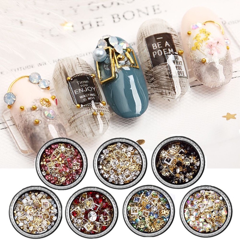 Phụ kiện cham vàng 6 ngăn trang trí nail đủ kiểu