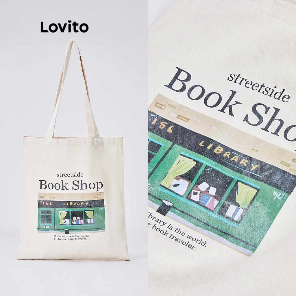 Túi tote đeo vai Lovito In đồ họa Vải canvas hỗn hợp cotton có trọng lượng nhẹ Bình thường L30BA11 (1/2/3/4/5)