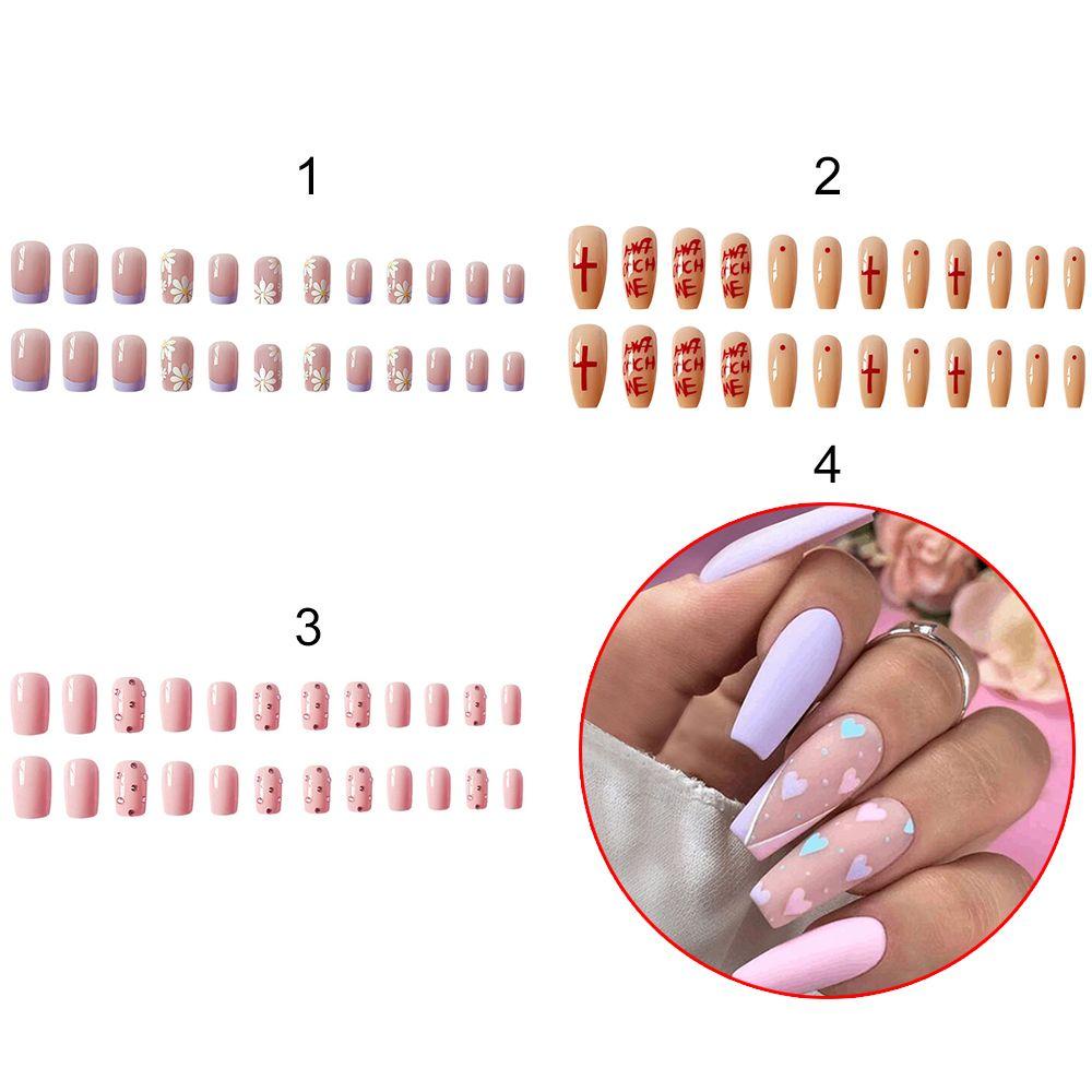 BSUNS Set 24 Móng Tay Giả Trong Suốt Đính Kim Tuyến Màu Tím / Xanh Dương / Hoa Hướng Dương