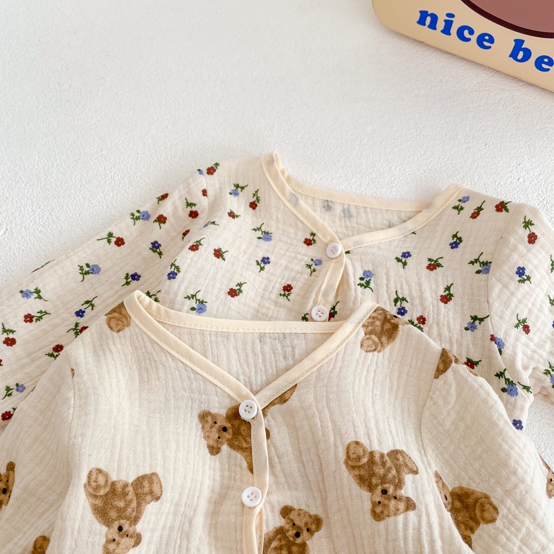 Áo Khoác Tay Dài Chống Nắng Tia UV In Hình Gấu Cho Bé Sơ Sinh