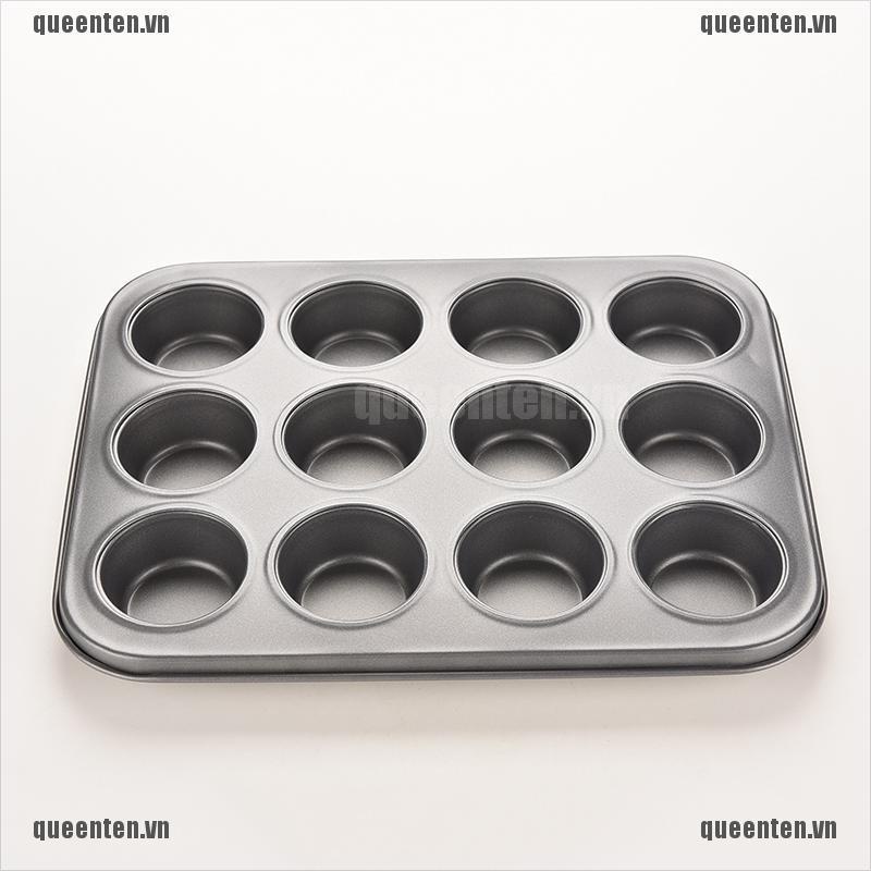 12 Cups Metal Nonstick Cupcake Baking Mold Pan Tray Tin Cakes Pudding Muffin Bun QUVN