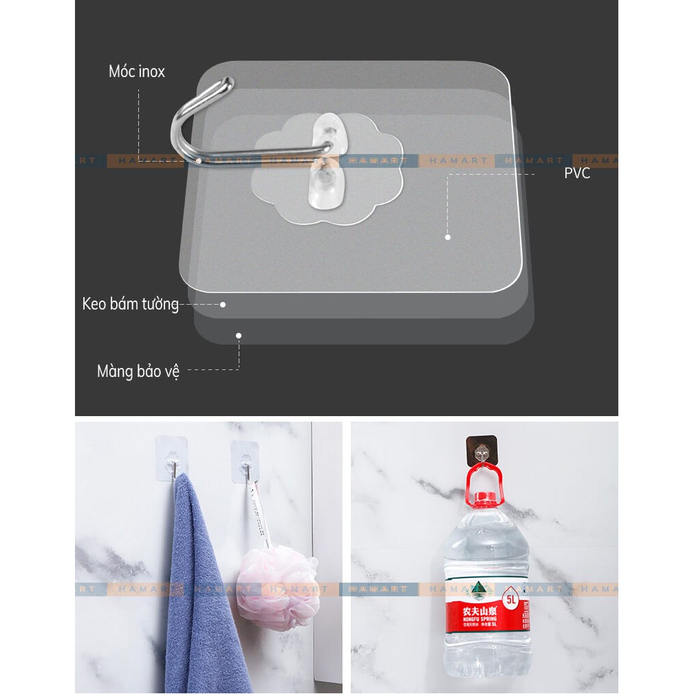 COMBO 5 Móc Dán Tường Chịu Lực Bền Đẹp Móc Dính Tường Trong Suốt Siêu Chắc Tiện Lợi