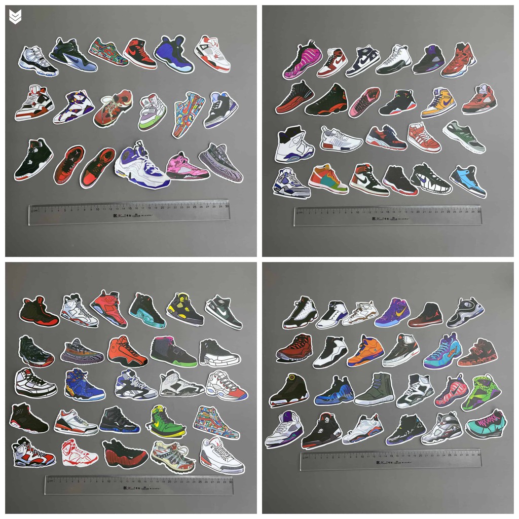 01 Miếng dán Sticker phủ PVC hình sneaker cực Cool chống nước, bay màu, dán nón bảo hiểm vali bình nước laptop đt